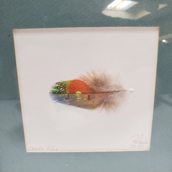 Original Feather Oil Paintings Artist: Roboide 2000 Parrots and Tropical Sunset - Picture 6 of 10